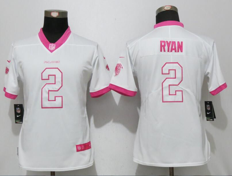 Women 2017 Atlanta Falcons #2 Ryan Matthews White Pink Stitched New Nike Elite Rush Fashion NFL Jersey->customized nhl jersey->Custom Jersey